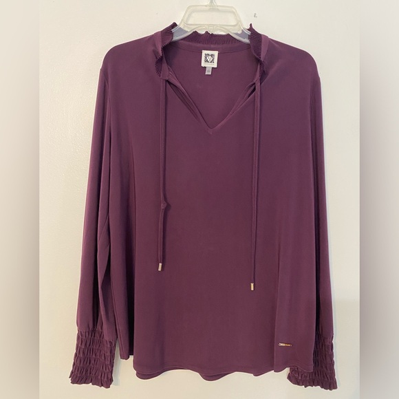 Anne Klein Plum Blouse with Smocked Cuffs - Picture 1 of 5